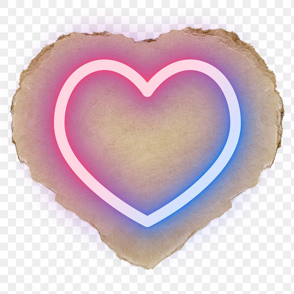 Neon heart png sticker, ripped paper, transparent background