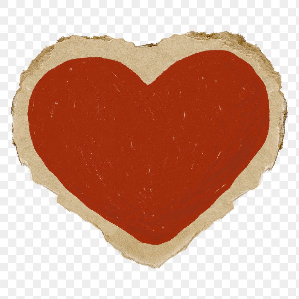 Red heart png sticker, ripped paper, transparent background