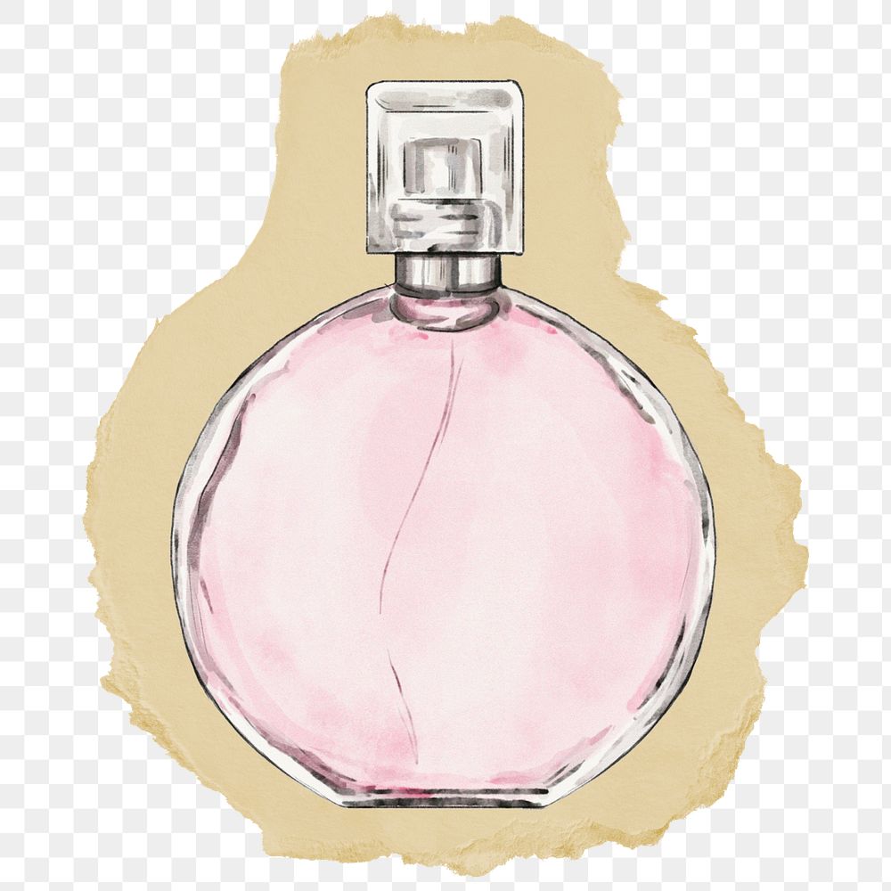 Perfume bottle png sticker, ripped paper, transparent background