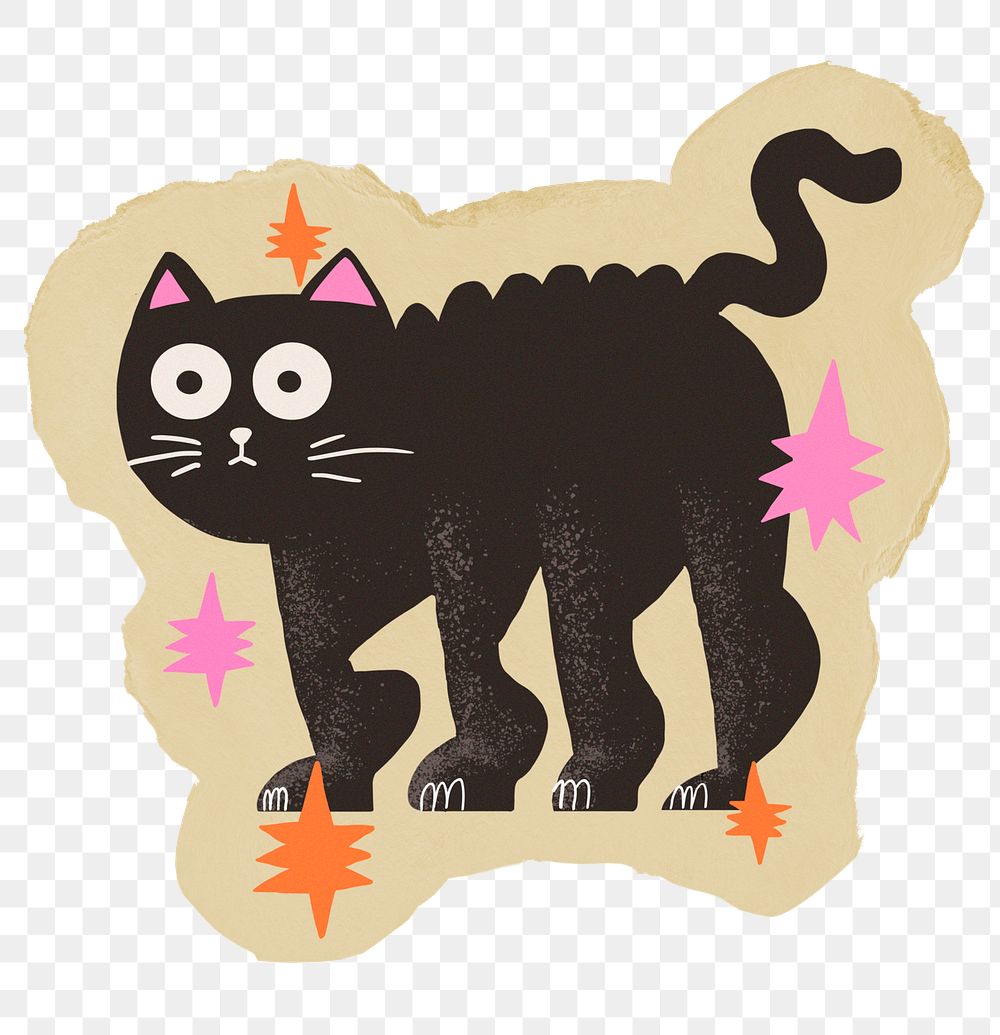 Spooked cat png sticker, ripped paper, transparent background