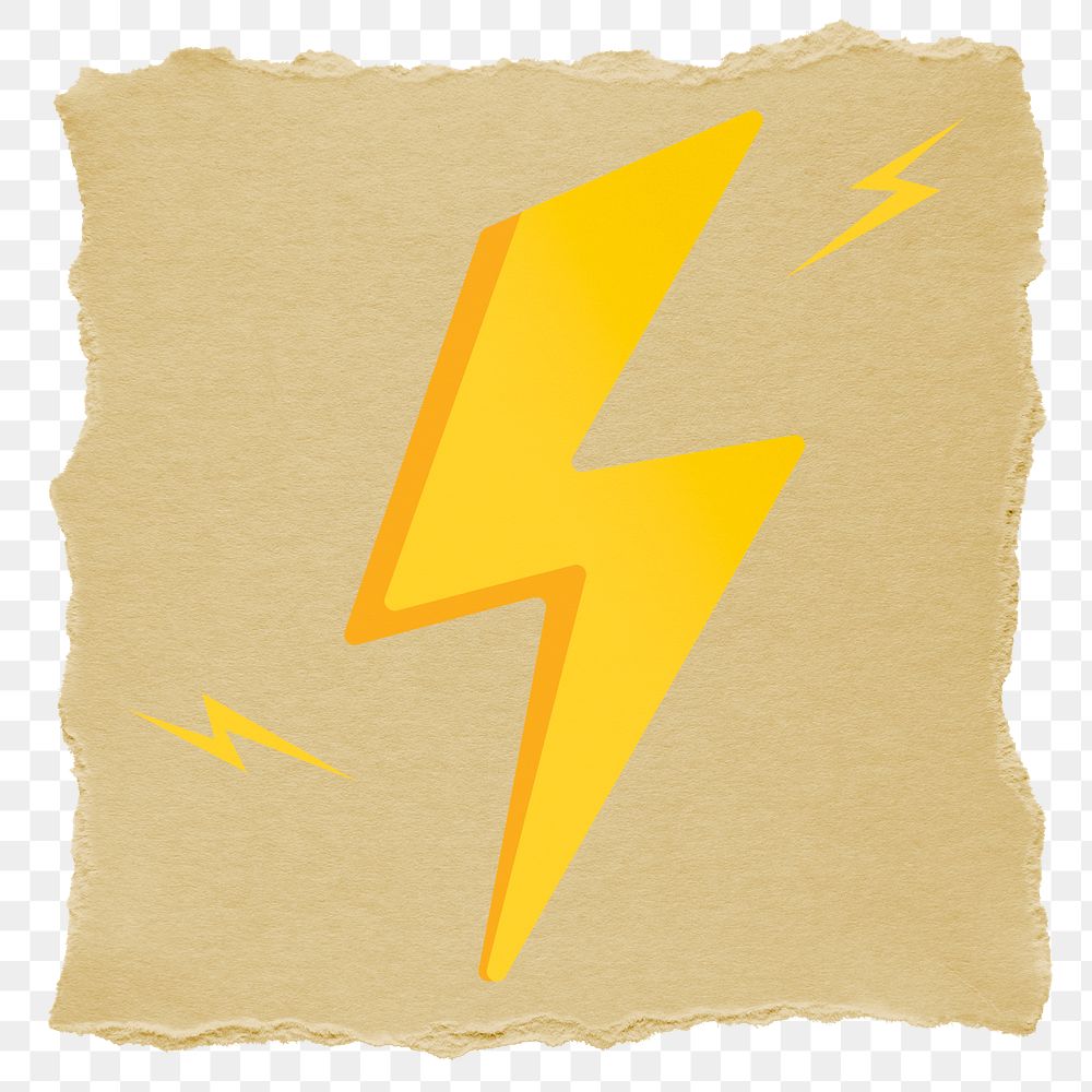 Lightning bolt png sticker, ripped paper, transparent background