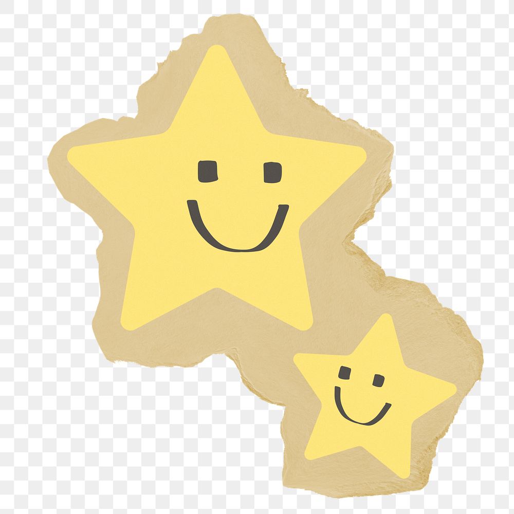 Smiling stars png sticker, ripped paper, transparent background