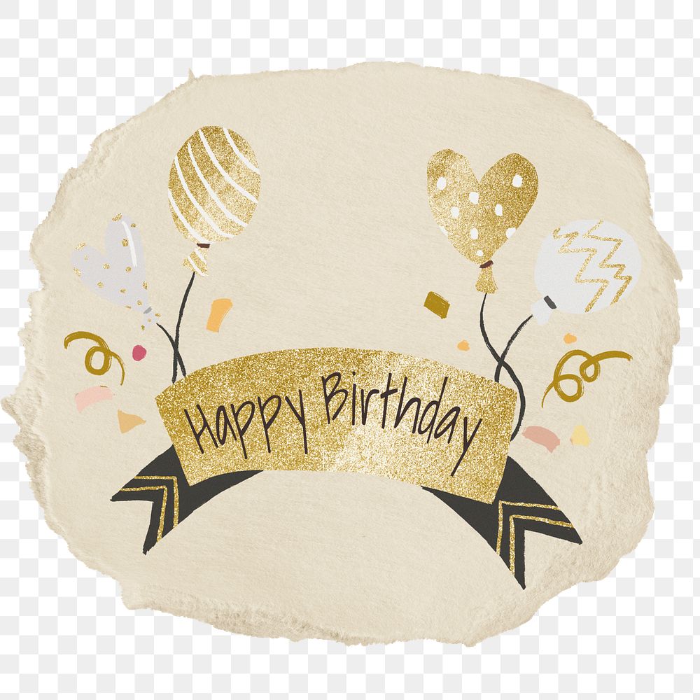 Happy Birthday banner png sticker, ripped paper, transparent background