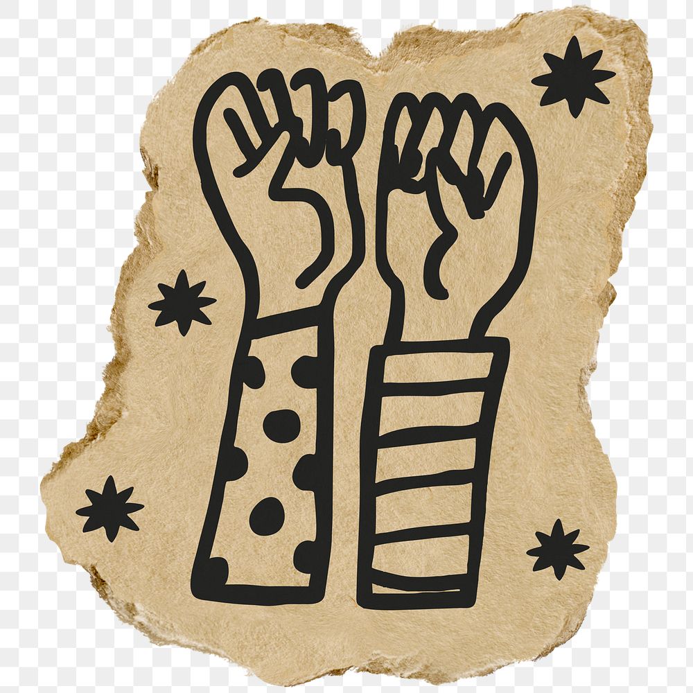 Raised fists doodle png sticker, transparent background