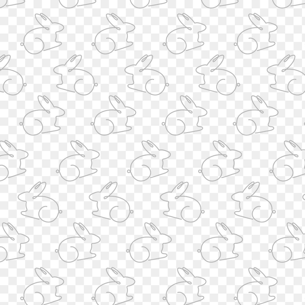 Rabbit seamless pattern png, line art transparent background