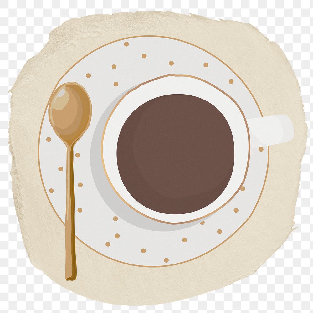 Coffee cup png sticker, ripped paper, transparent background