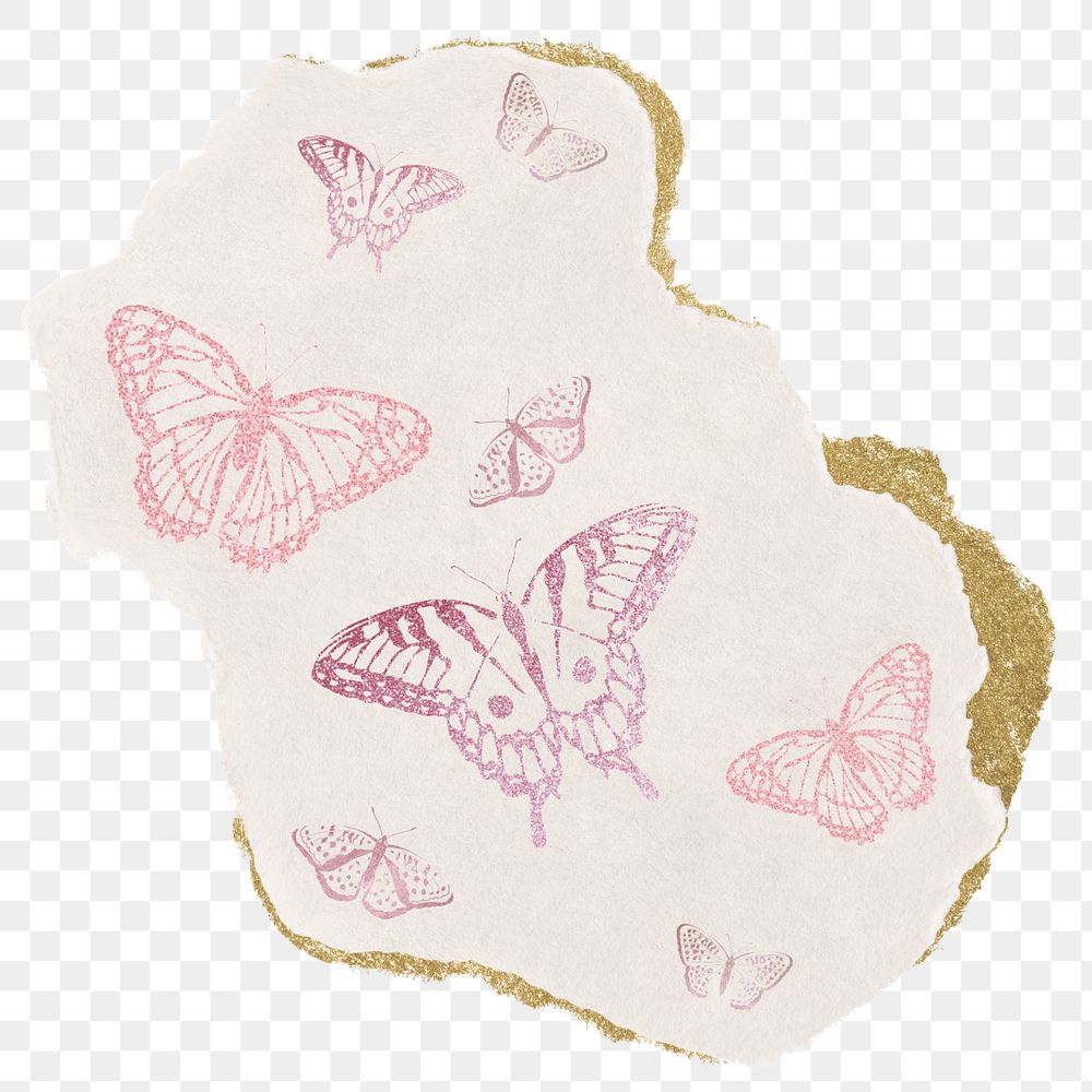 Aesthetic butterfly png sticker, ripped paper, transparent background