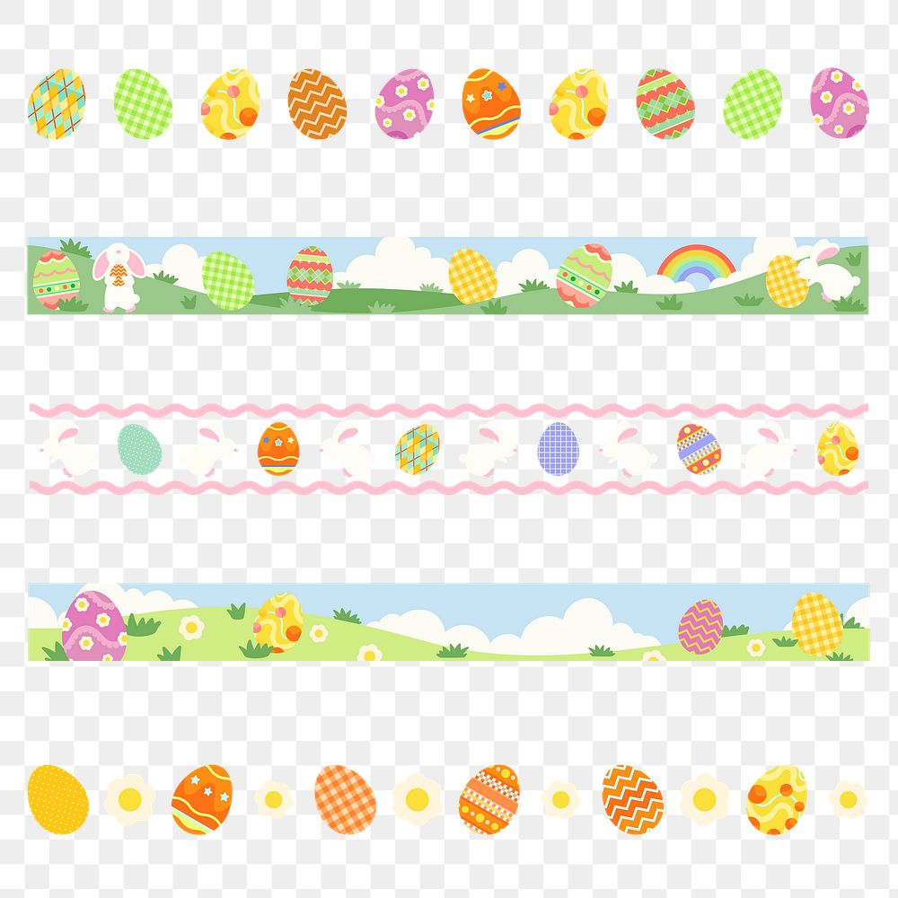 Easter border png sticker, cute pattern set on transparent background