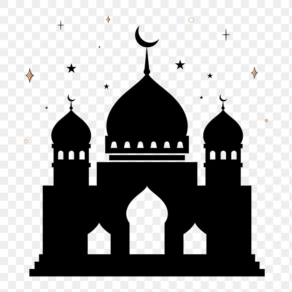 Mosque png sticker, black illustration, transparent background