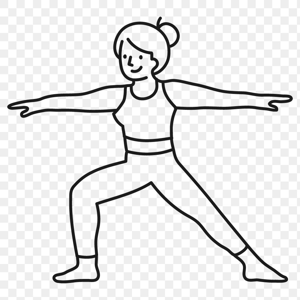 Yoga girl png sticker, healthy lifestyle doodle character line art on transparent background