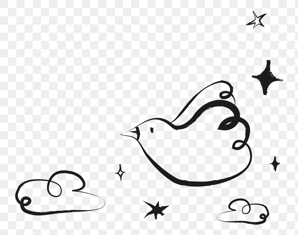 Bird doodle png border, transparent background