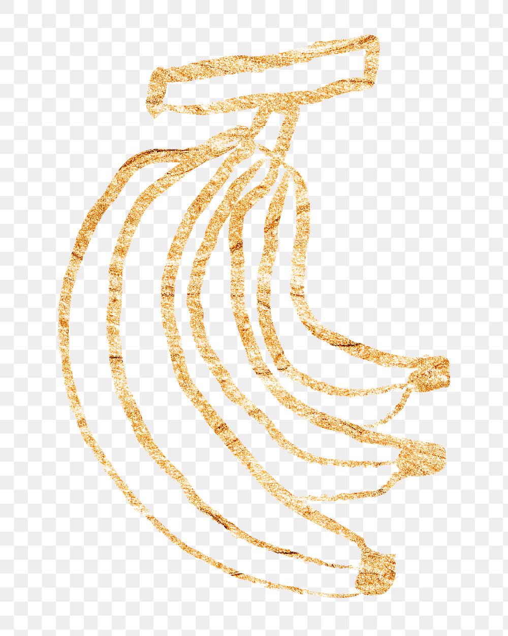 Banana png sticker, gold glittery doodle, transparent background