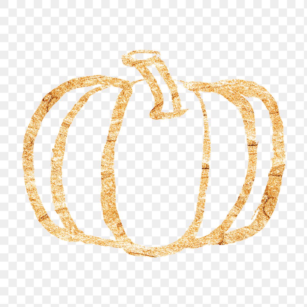 Pumpkin, vegetable png sticker, gold glittery doodle, transparent background