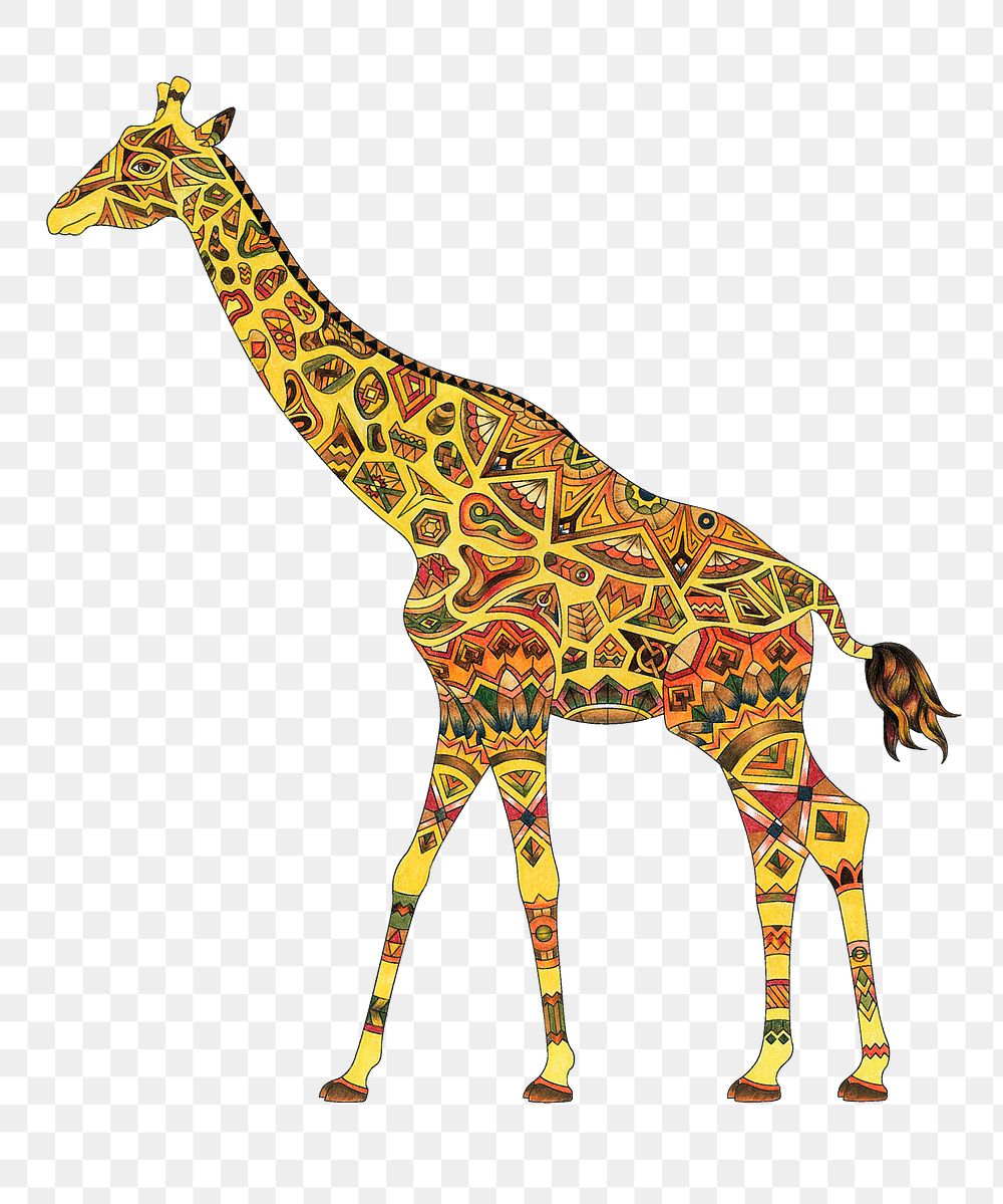 Mandala giraffe png animal sticker, transparent background