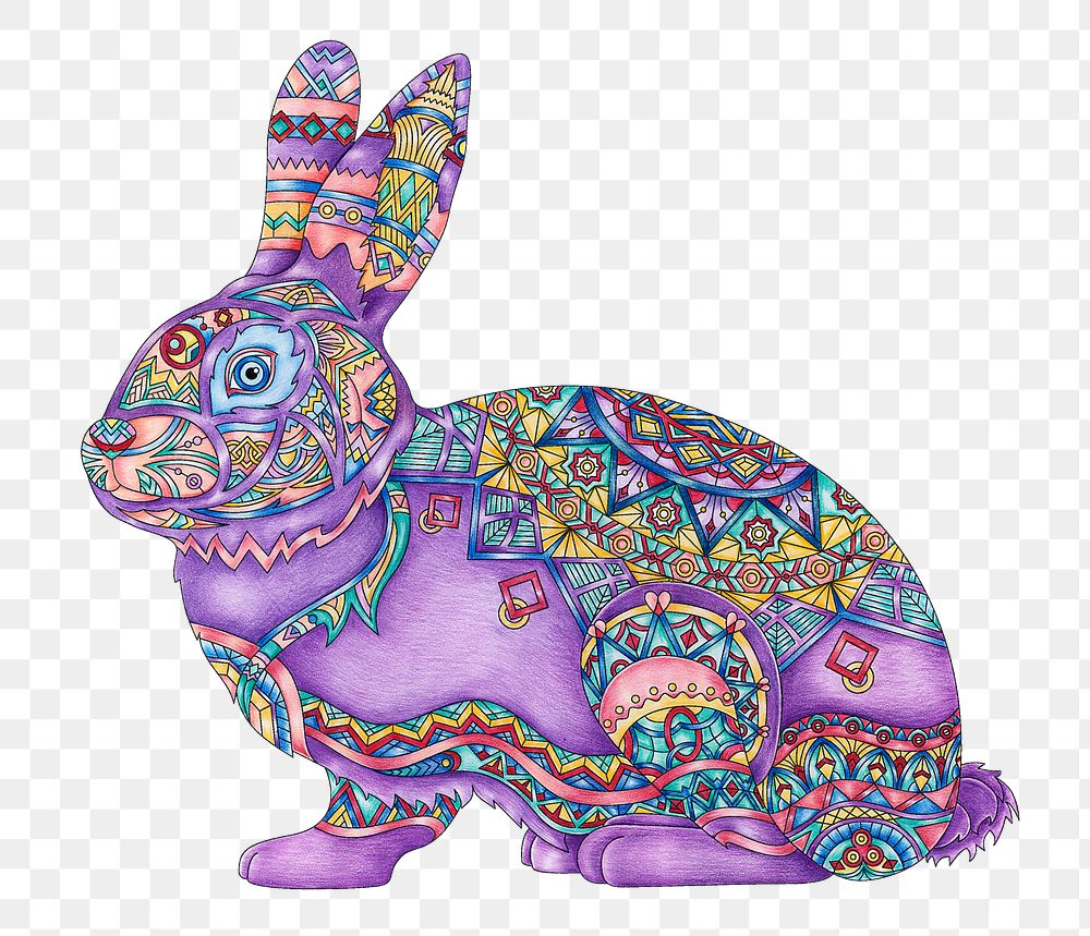 Patterned rabbit png animal sticker, transparent background