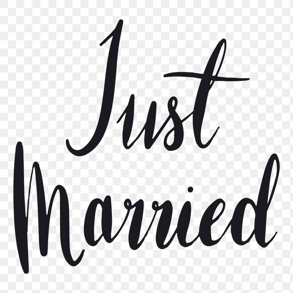 Just married png word sticker typography, transparent background
