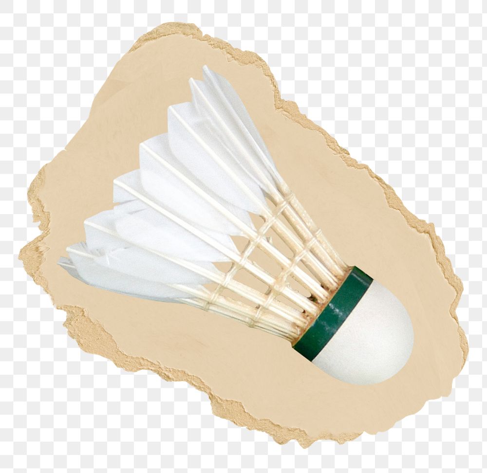 Badminton shuttlecock png sticker, ripped paper, transparent background