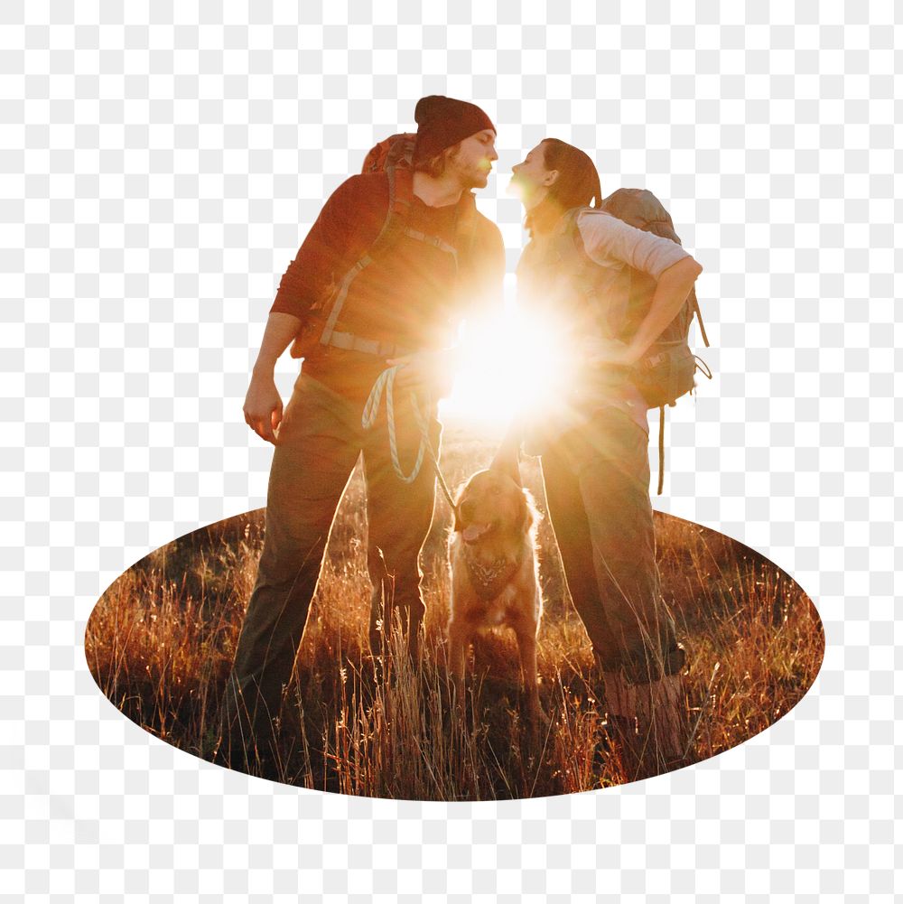 Backpacking couple png sticker, transparent background
