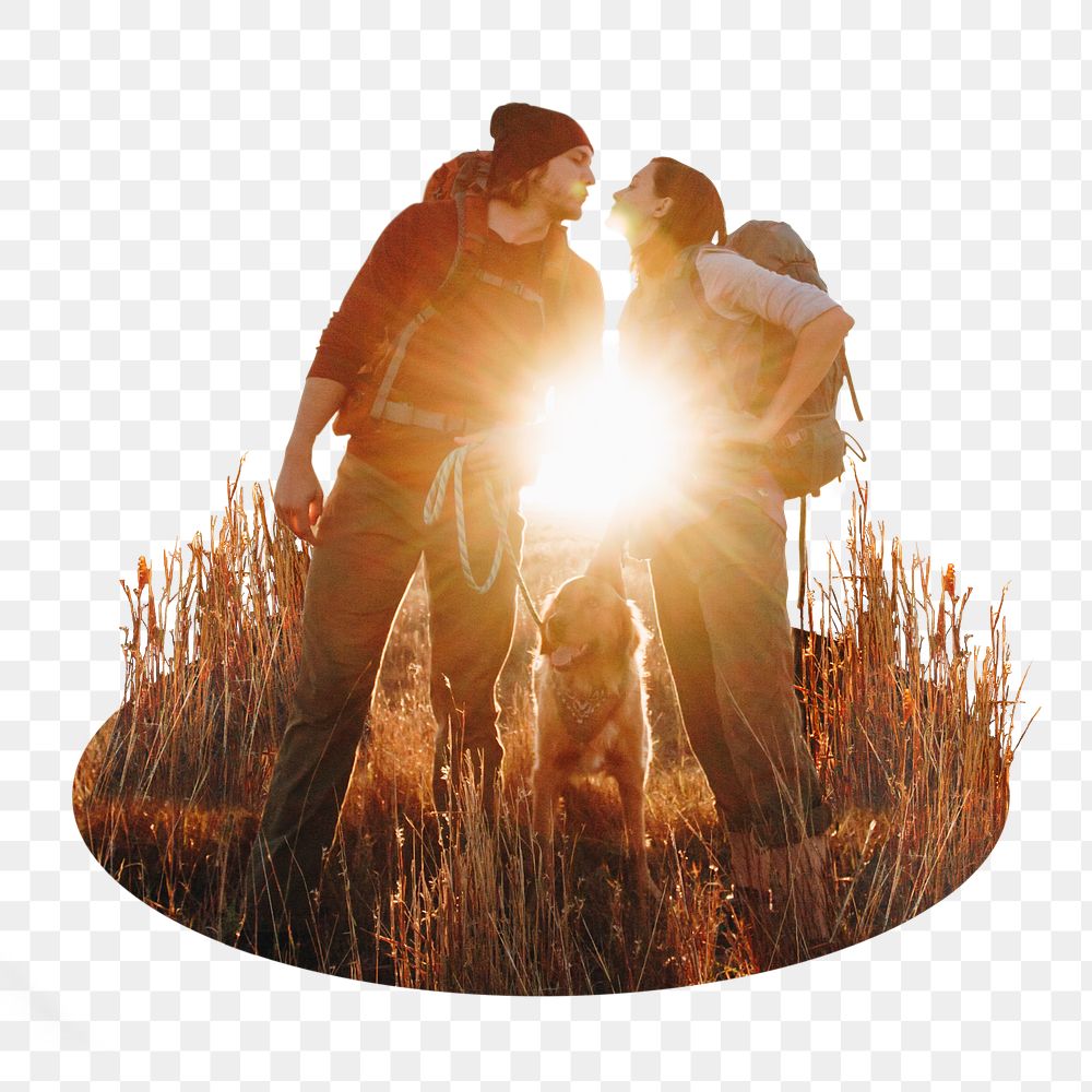 Backpacking couple png sticker, transparent background