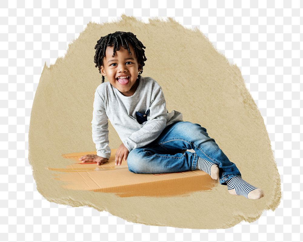 Smiling African-American boy png sticker, ripped paper, transparent background
