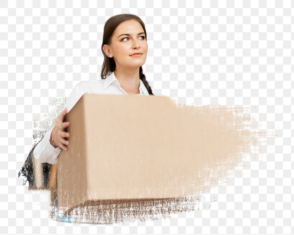 PNG Woman moving in to a new house, collage element, transparent background