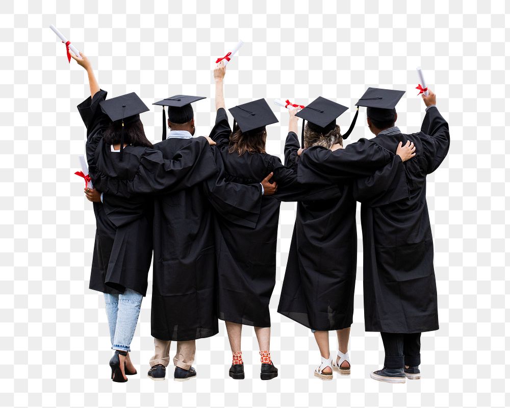 PNG University students in graduation gowns, collage element, transparent background