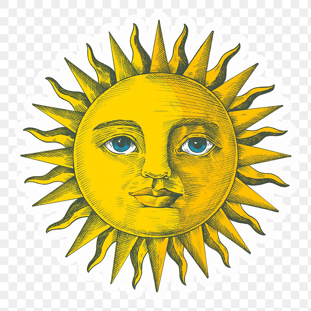 Png sun with face sticker, drawing illustration, transparent background