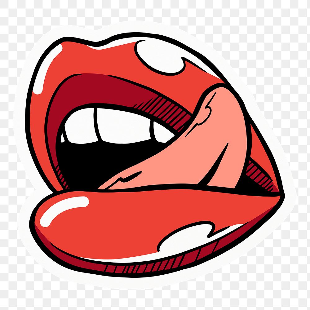 Png red lips sticker, pop art illustration, transparent background