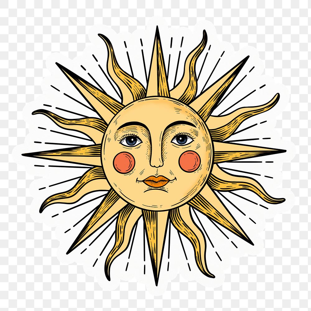 Png sun with face sticker, myth illustration, transparent background