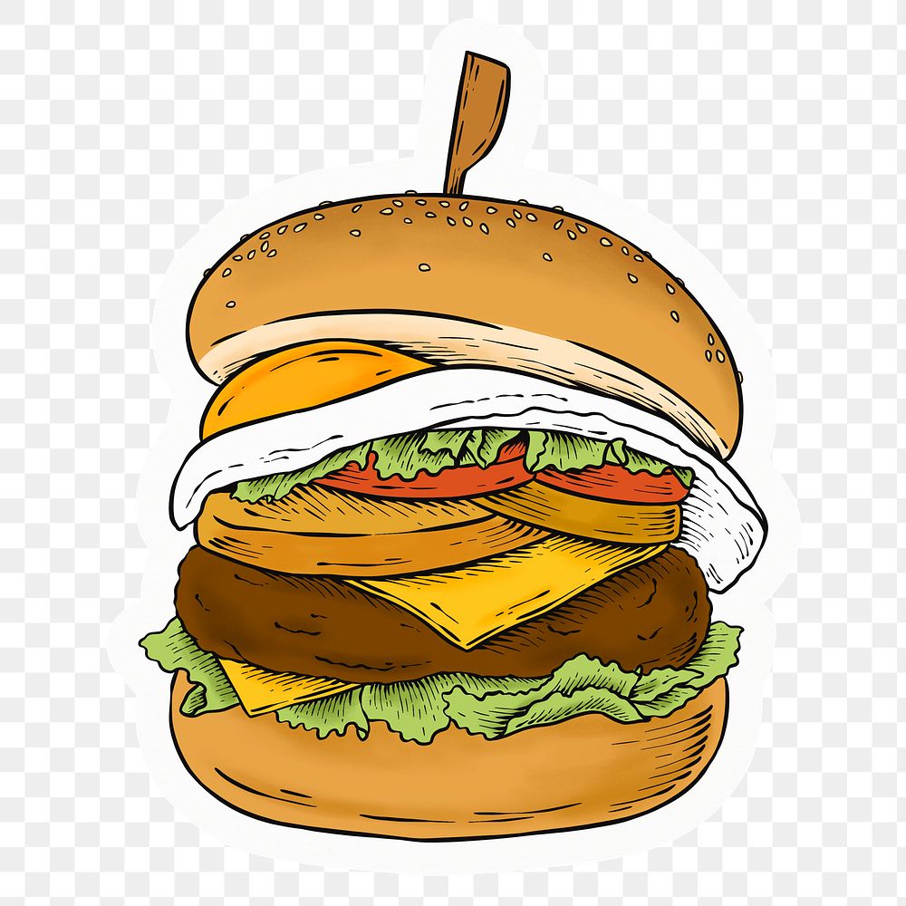 Hamburger  png sticker, drawing illustration, transparent background