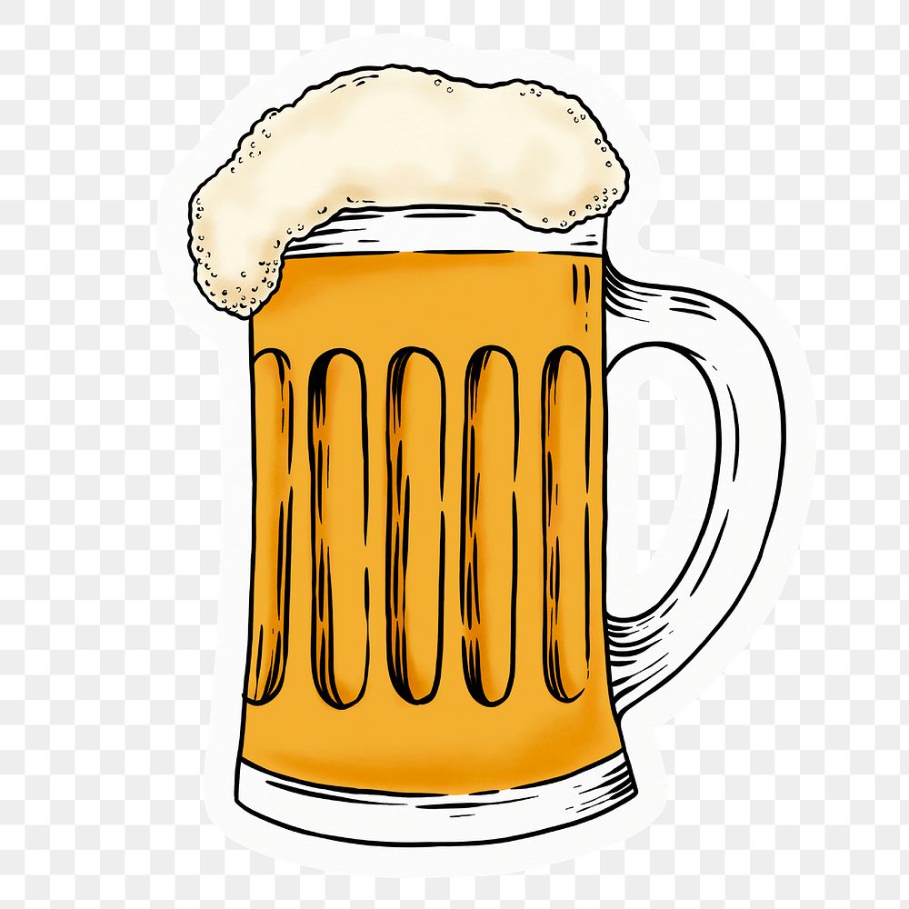 Beer glass png sticker, drawing illustration, transparent background