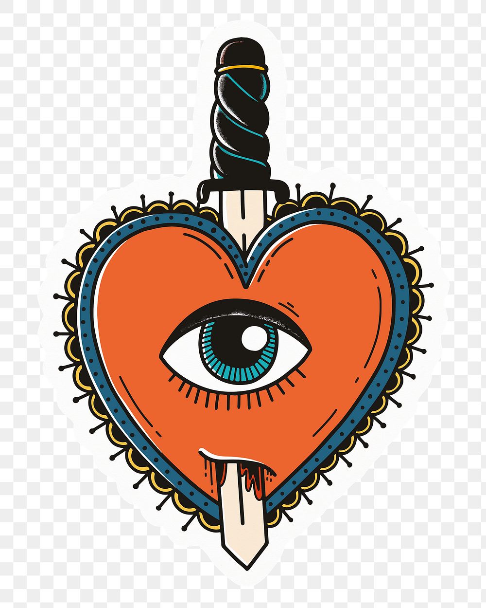 Png retro demon heart sticker, pop art illustration, transparent background