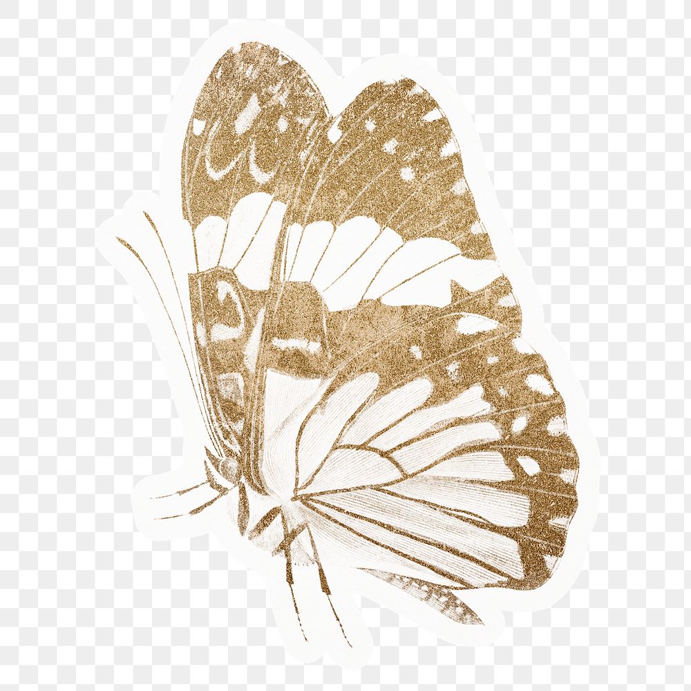 Gold butterfly png sticker, aesthetic animal, transparent background
