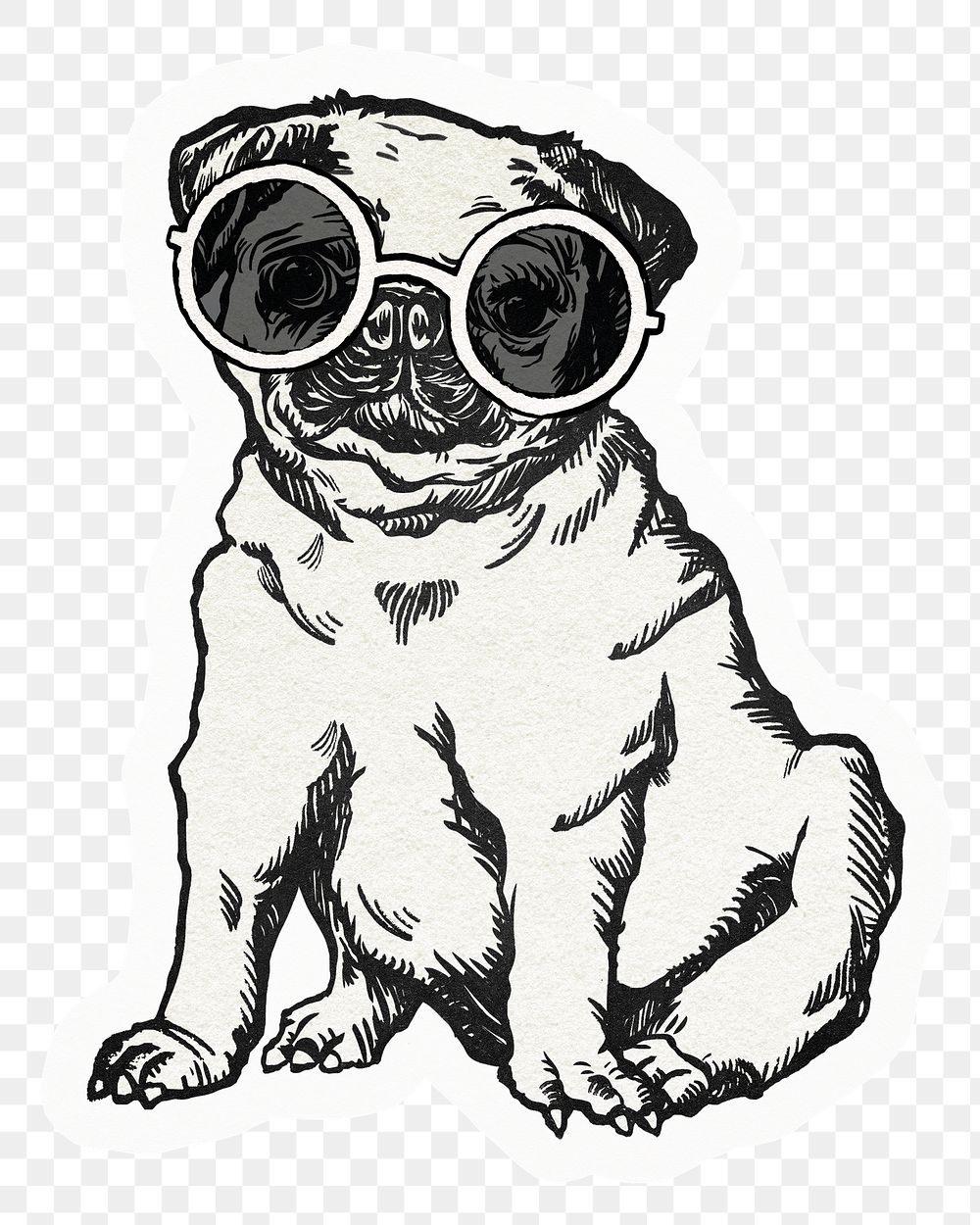 Cute pug dog png sticker, drawing illustration, transparent background