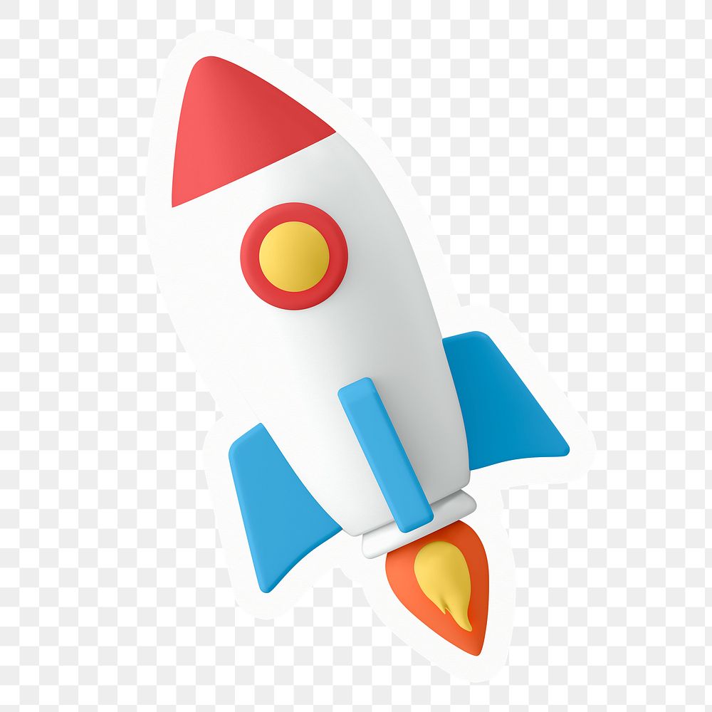 3D rocket png sticker, cute illustration, transparent background