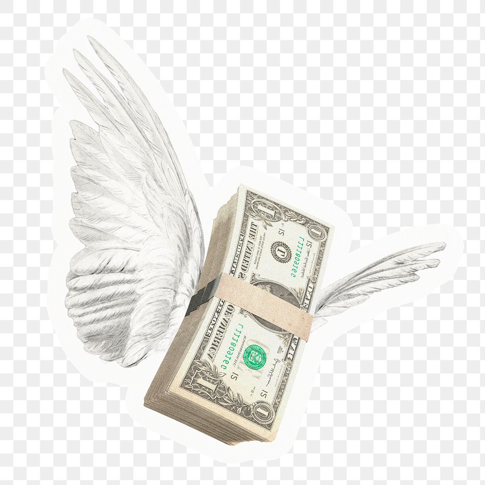 Flying money png sticker, vintage design, transparent background