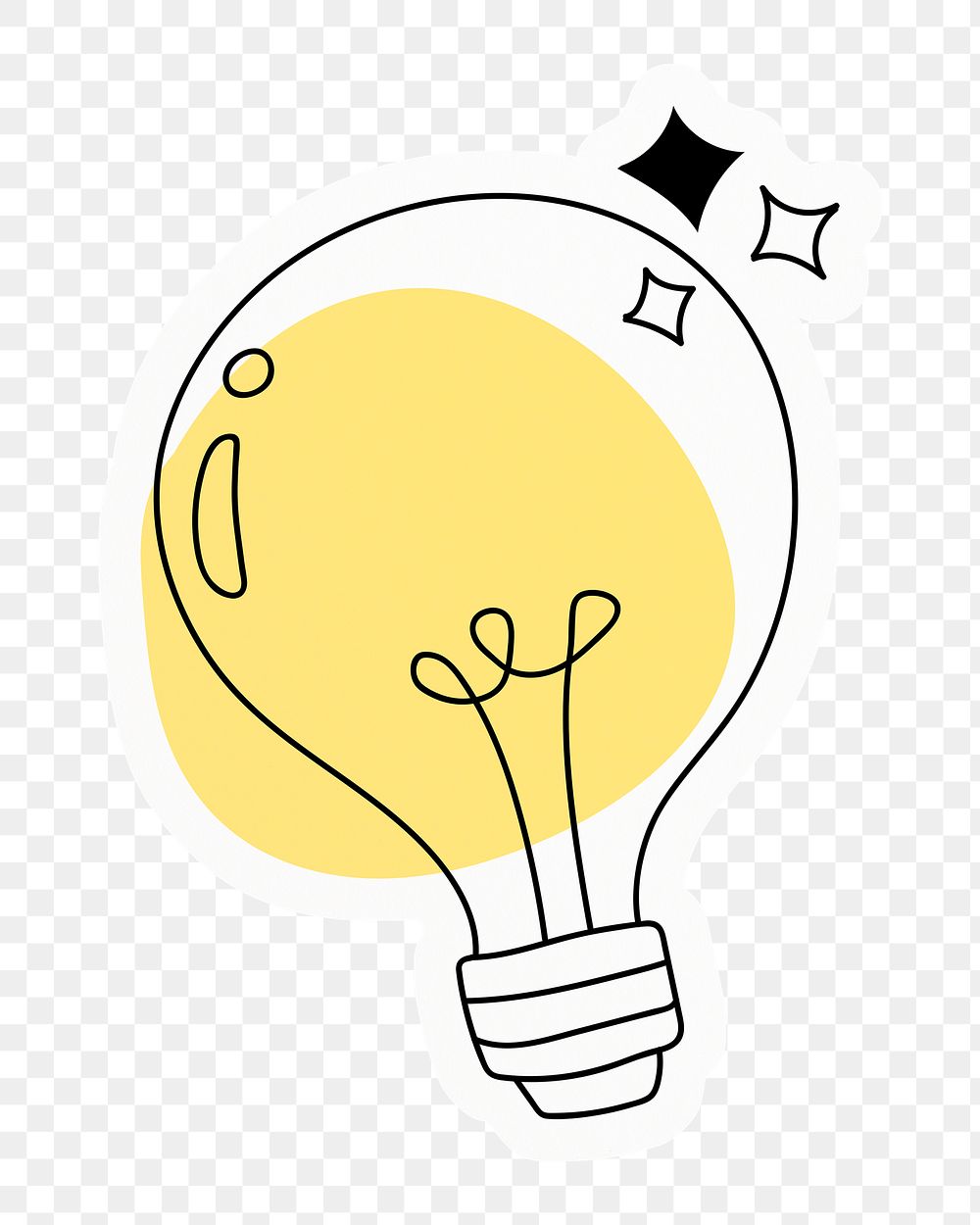 Png glowing light bulb doodle sticker, drawing illustration, transparent background