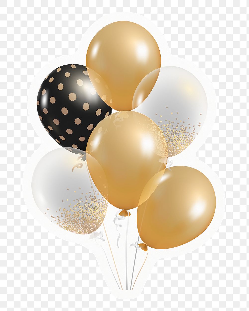 Png festive gold & black balloons sticker, aesthetic design, transparent background