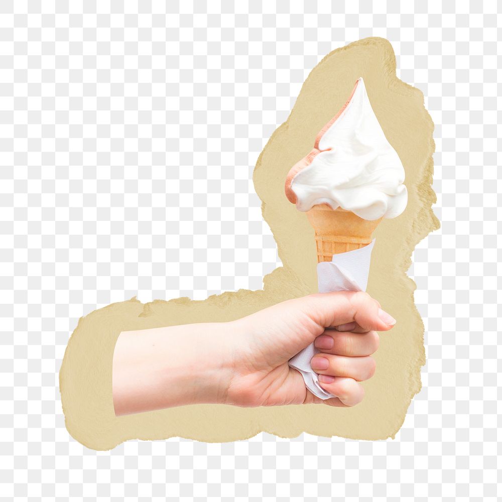 Soft serve png ice-cream sticker, ripped paper, transparent background