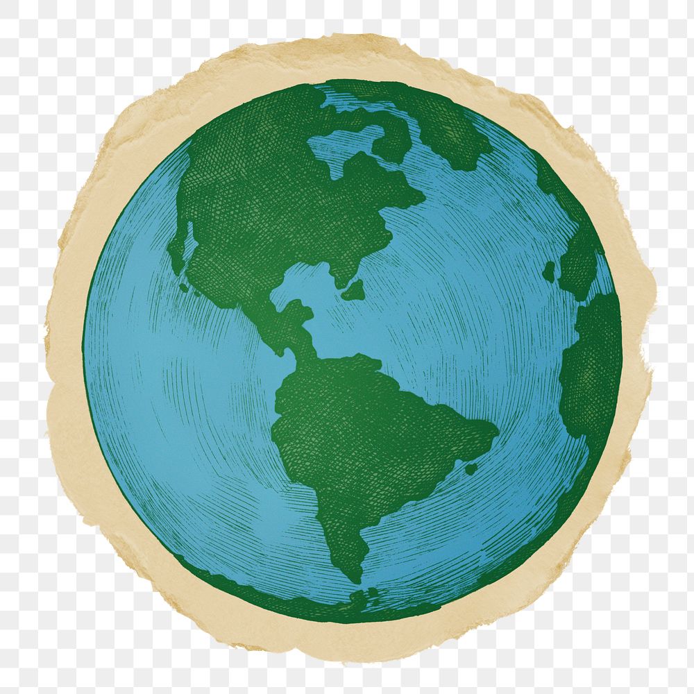 Globe, environment png sticker, ripped paper, transparent background