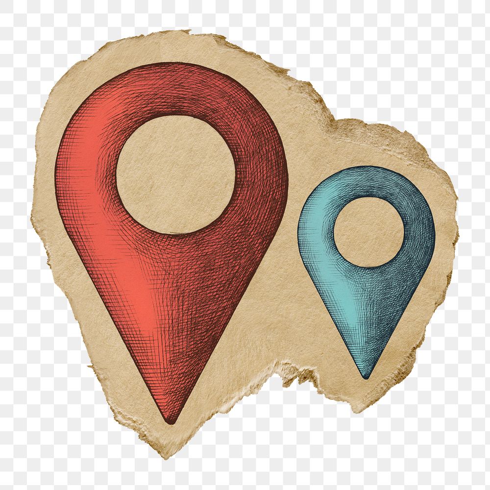 Location pins png sticker, ripped paper, transparent background