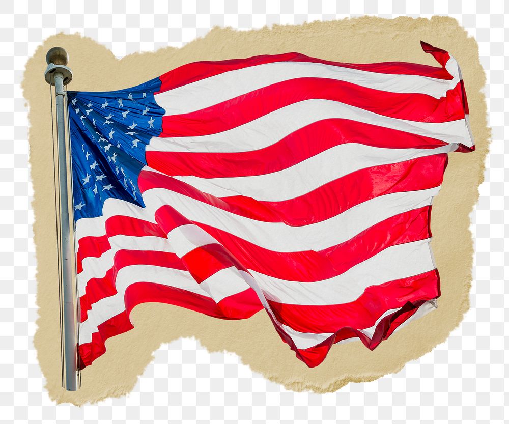 USA flag png sticker, ripped paper transparent background