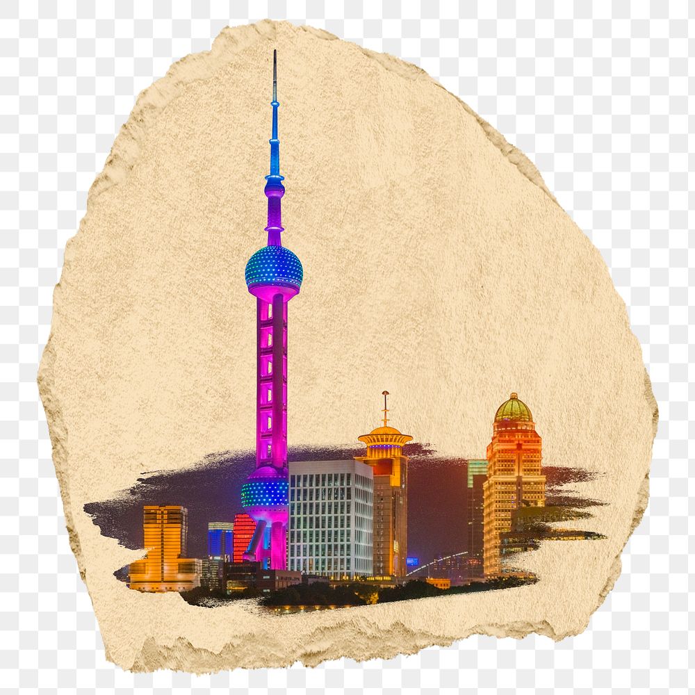 PNG Shanghai city Oriental Pearl Tower, collage element, transparent background