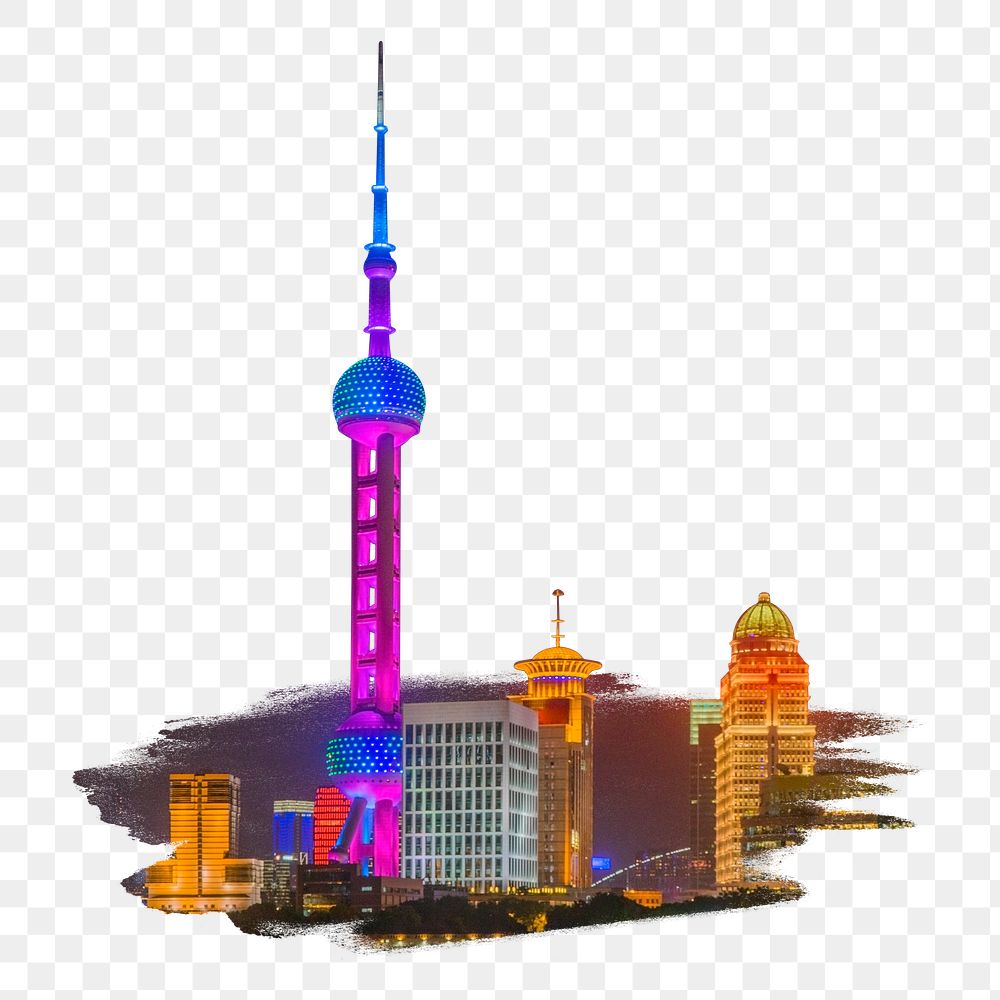 PNG Shanghai city Oriental Pearl Tower, collage element, transparent background