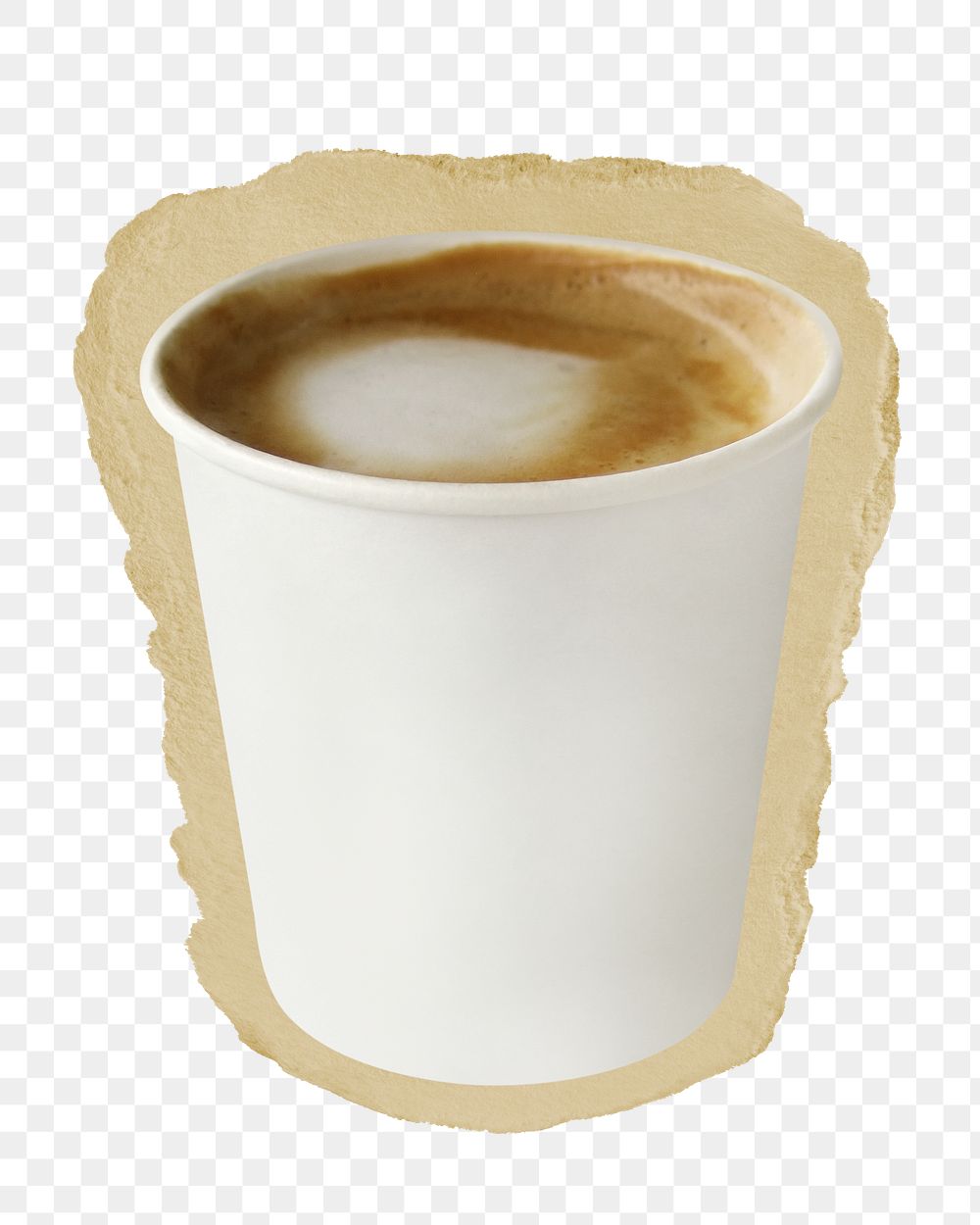 Latte cup png sticker, ripped paper transparent background