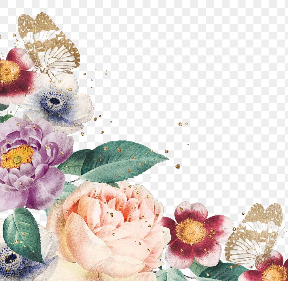 Flower border png sticker, vintage collage element on transparent background
