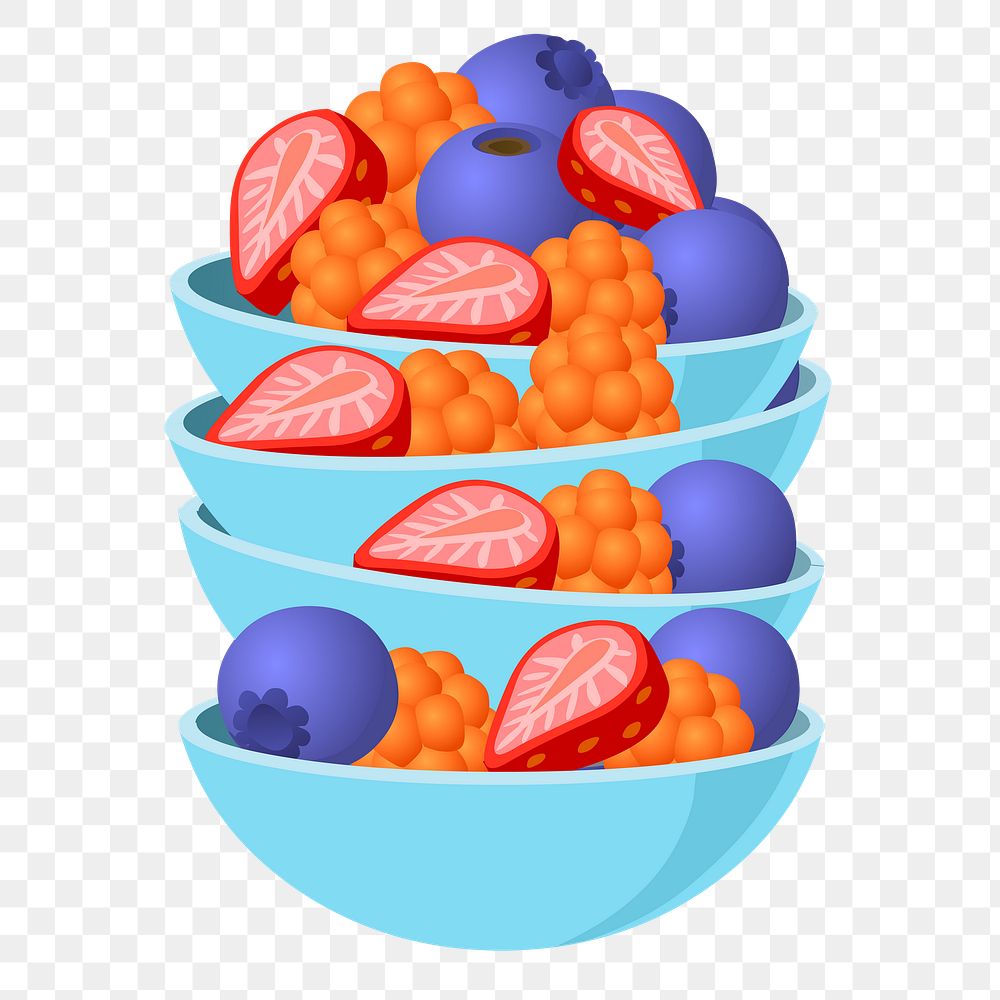 PNG berry bowls, food sticker, Glitch game illustration, transparent background. Free public domain CC0 image.