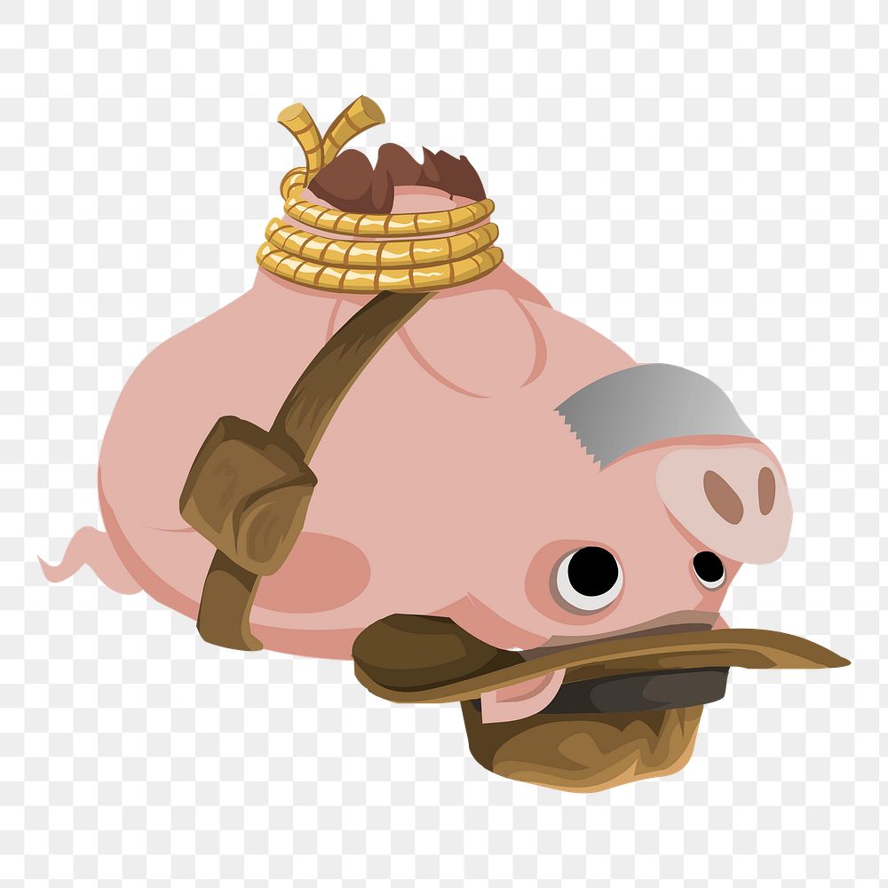PNG piggy explorer character sticker, Glitch game illustration, transparent background. Free public domain CC0 image.