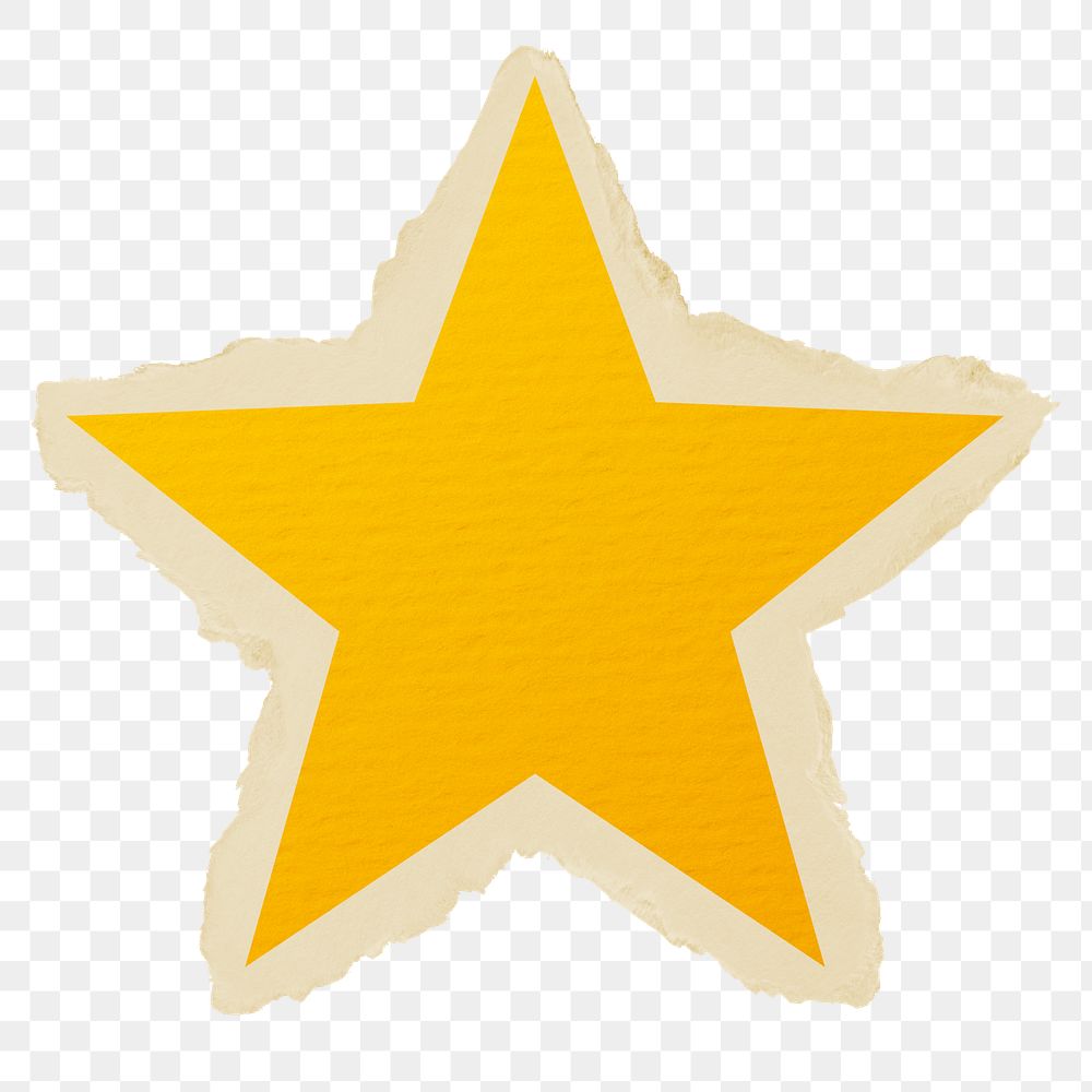 Yellow star png sticker, ripped paper, transparent background