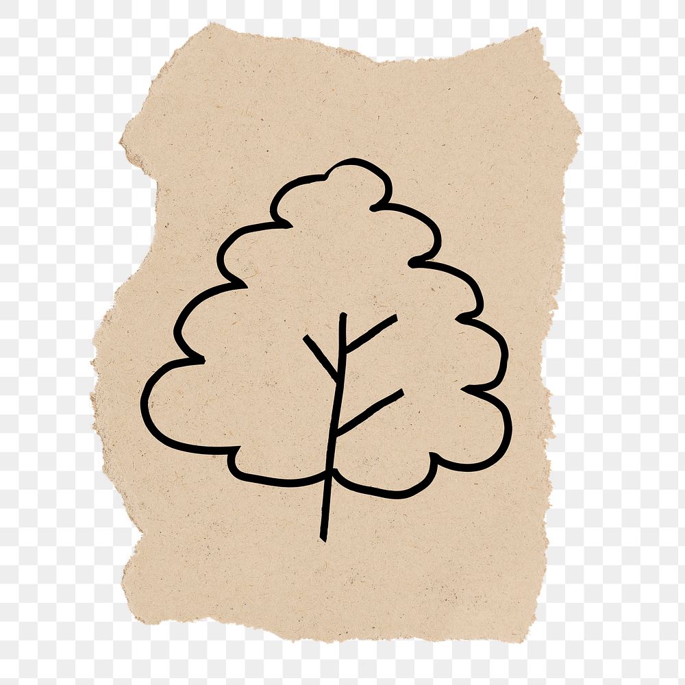 Tree png sticker, ripped paper doodle, transparent background
